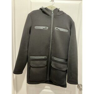 Stone Falcon Jacket Large Men's Black Zip Front With Hood Pockets Neoprene